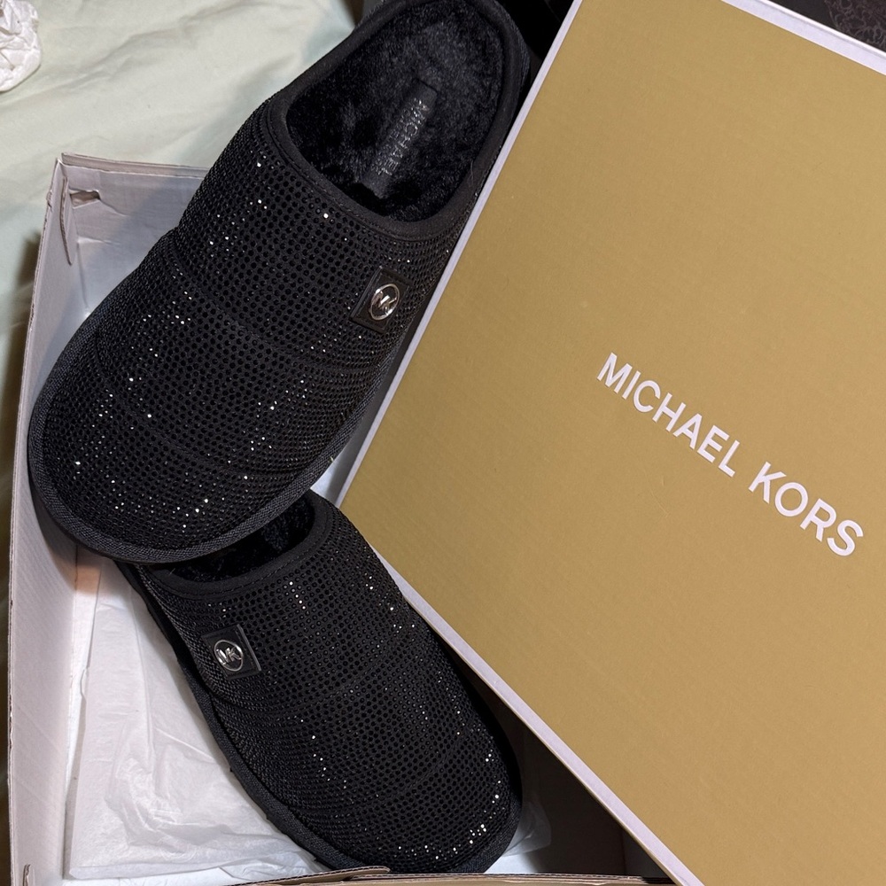 Michael Kors Black Sparkle Slippers